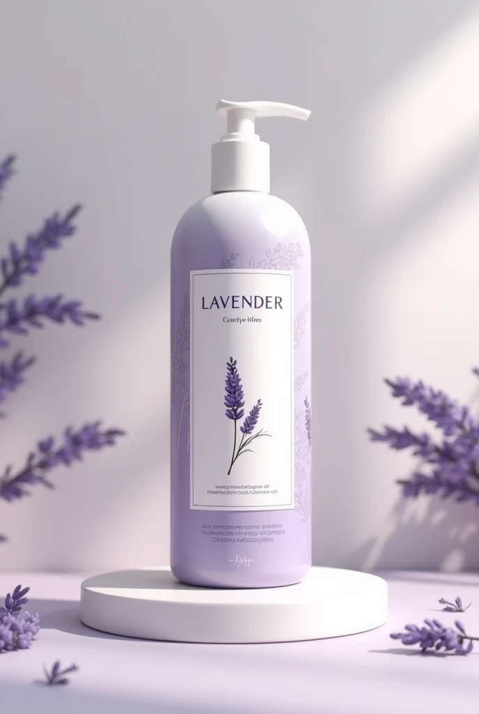 Create an image about a new multi-use cleaning product, where lavender won, that cleanliness was associated more with smell and is really unlikely to have a future in the market, and where people associate cleanliness with calm. Create the product with a label