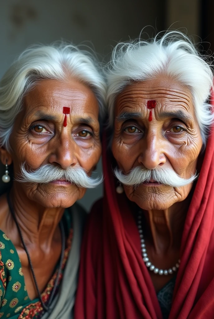 Indian women with white hair and moustache
