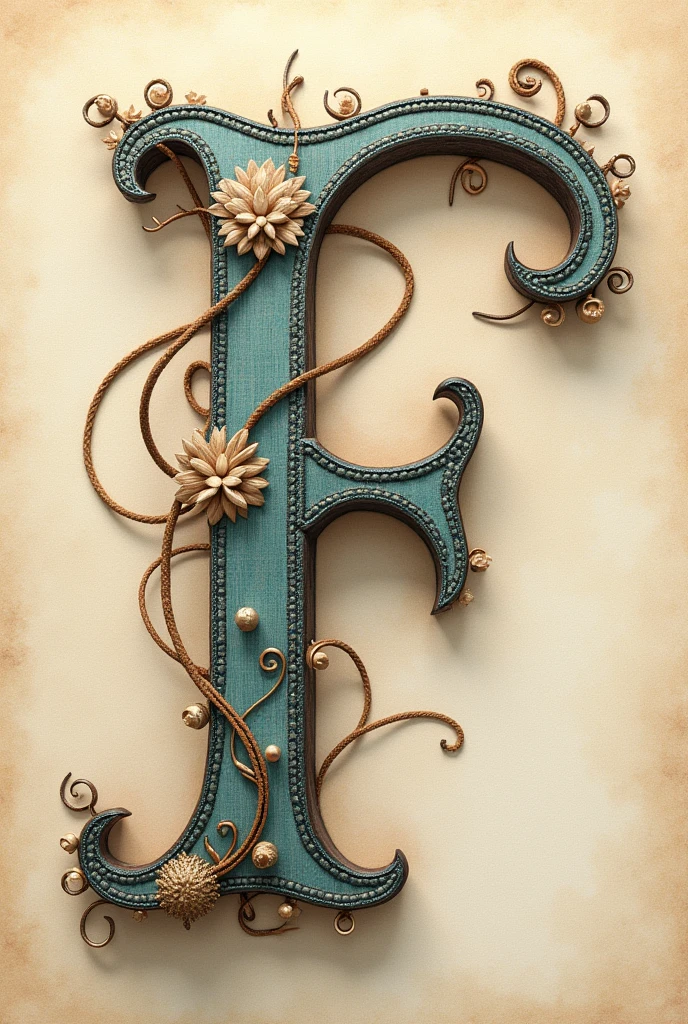 Letter F with needle and thread