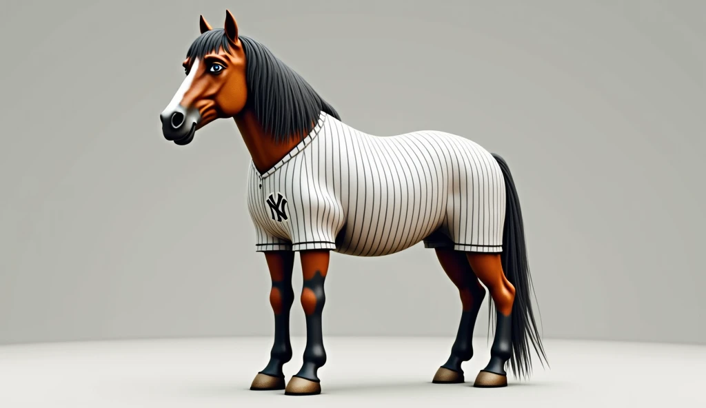 Baseball horse player with bat in toe, upright in Yankees Uniform