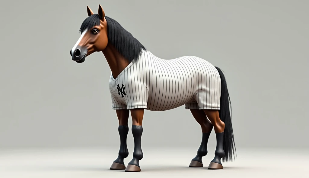 Baseball horse player with bat in toe, upright in Yankees Uniform