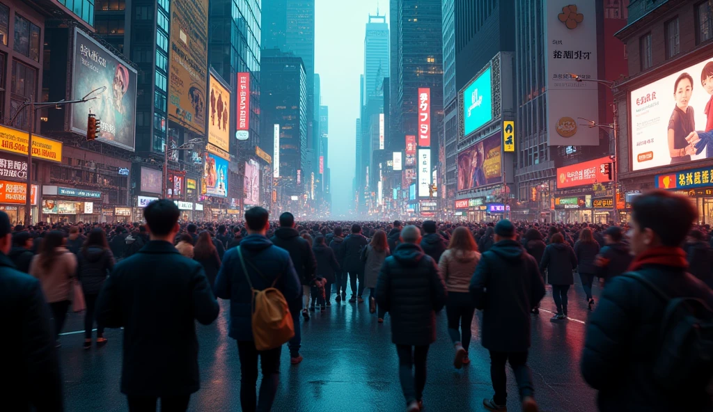 a crowded city street, people hurrying, traffic jam, smartphone screen with endless notifications, dynamic, fast-paced, modern life, urban environment, cinematic, documentary style, vivid colors, high contrast, (best quality,4k,8k,highres,masterpiece:1.2),ultra-detailed,(realistic,photorealistic,photo-realistic:1.37),cinematic lighting,vibrant