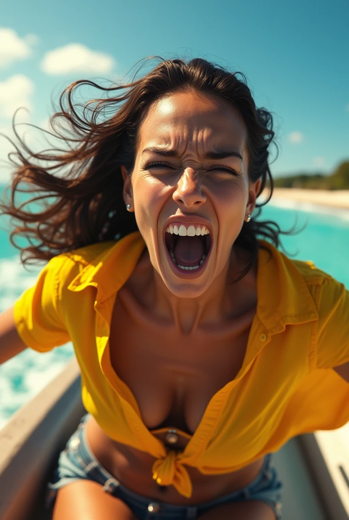 A Brazilian woman shouting the word "buoy"