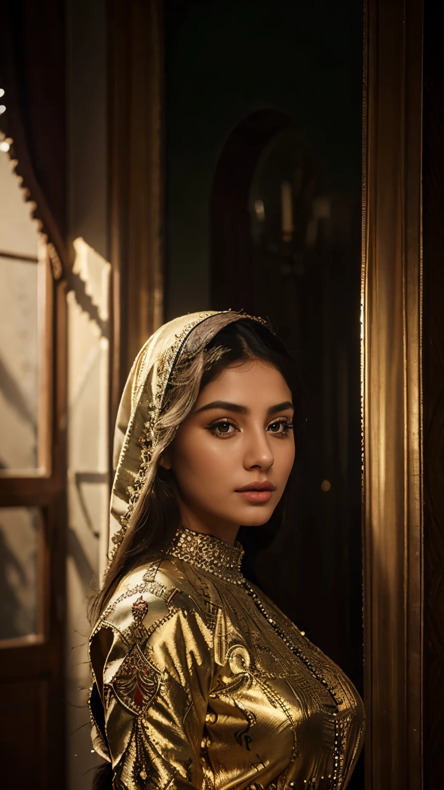 Full body, beautiful detailed eyes, beautiful detailed lips, extremely detailed eyes and face, long eyelashes, 1girl, detailed high-quality portrait, sexy afghan dress, beautiful afghan woman, detailed high-quality digital painting, elegant, charming, dramatic lighting, cinematic color palette, dramatic chiaroscuro lighting, rich and vibrant colors, photorealistic, 8k, best quality, masterpiece