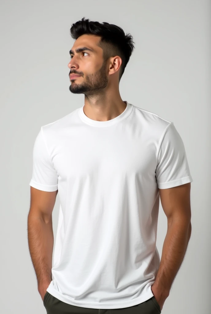 a man standing with a white t-shirt mockup
