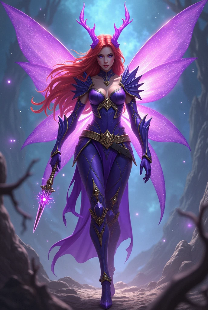 Fairy from another galaxy, purple costume, warrior, Red hair