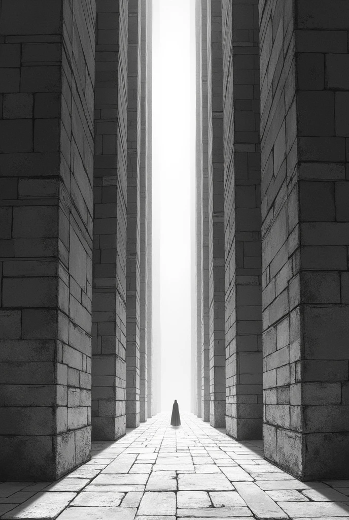 Perspective drawing of looking up from inside a tomb, from where a ray of light is coming down on us make it one point perspective 