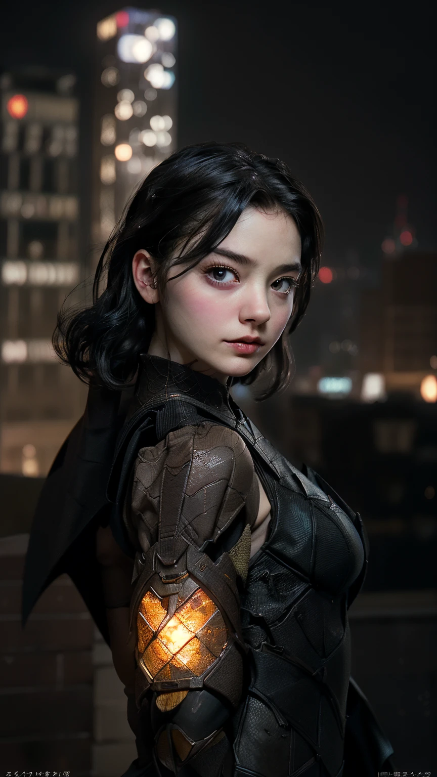 ((masterpiece, Highest quality, High resolution, Realistic, to be born, 8k wallpaper)), (Huge and stunning goddess shot,From above, Very hot and sexy, Great beauty, Perfect balance, Beautiful body, Slim body beauty: 1.4), 夜の街のスカイラインを見下ろす屋上に立つBatman, Gotham city background, nighttime in Gotham city, Gotham city, 映画Batmanから, Gotham city double exposure, Gotham city style, Batmanのフィルムスチル, metropolis filmic Gotham city, サイバーパンクBatman, Batman映画の静止画, Batman映画ではスチルシネマティック, Gotham setting, Batman, Gotham,