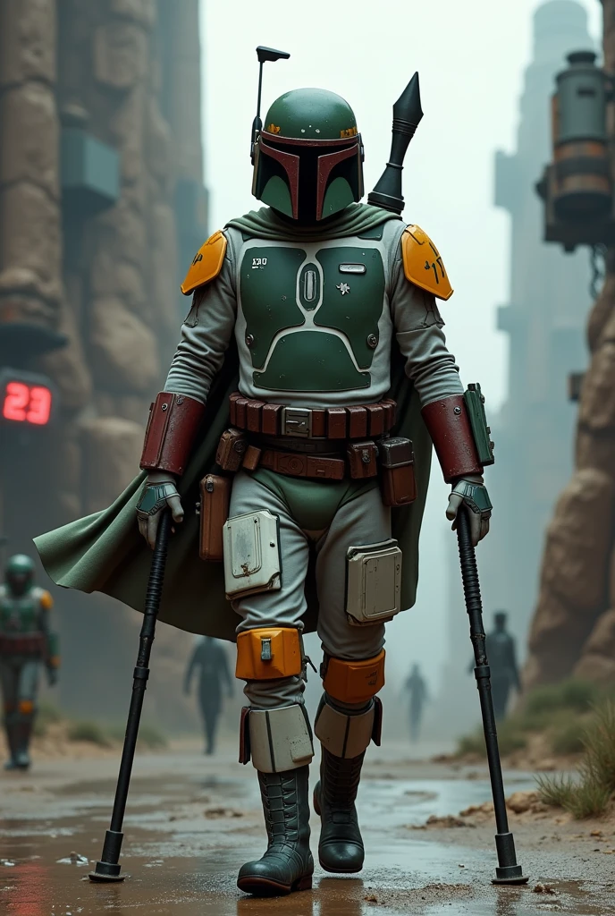 Boba Fett walking on crutches、Star Wars、movie、Mandaean、