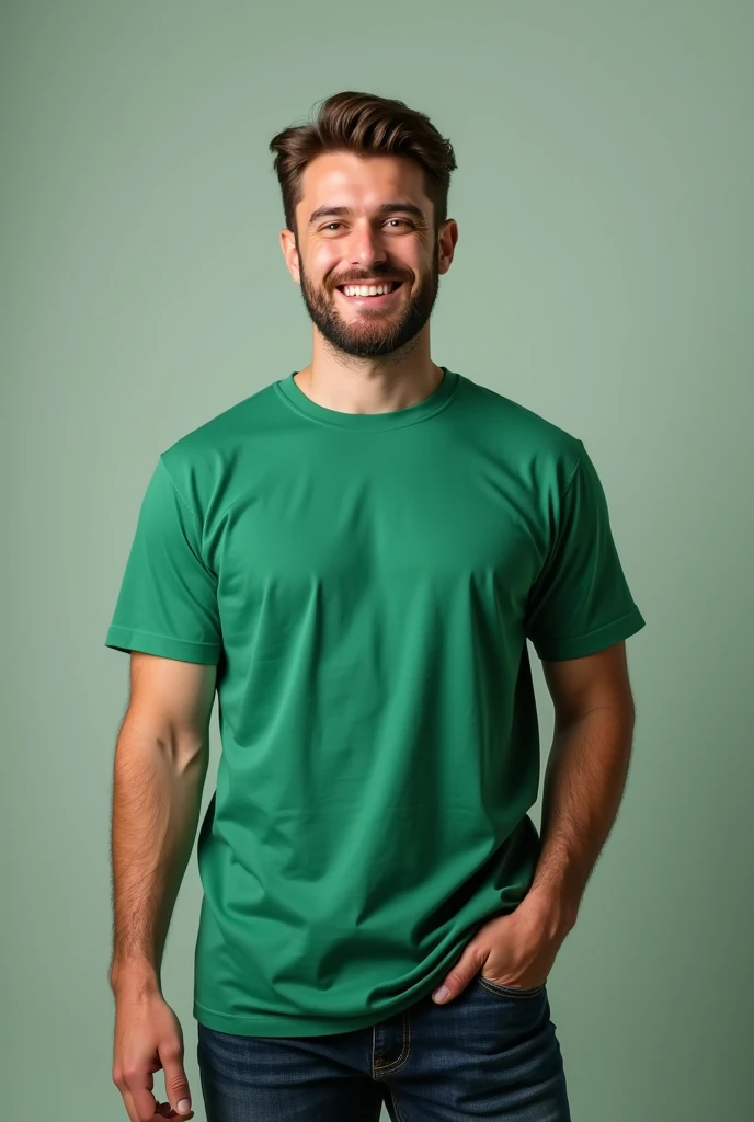 a man standing with a green t-shirt mockup