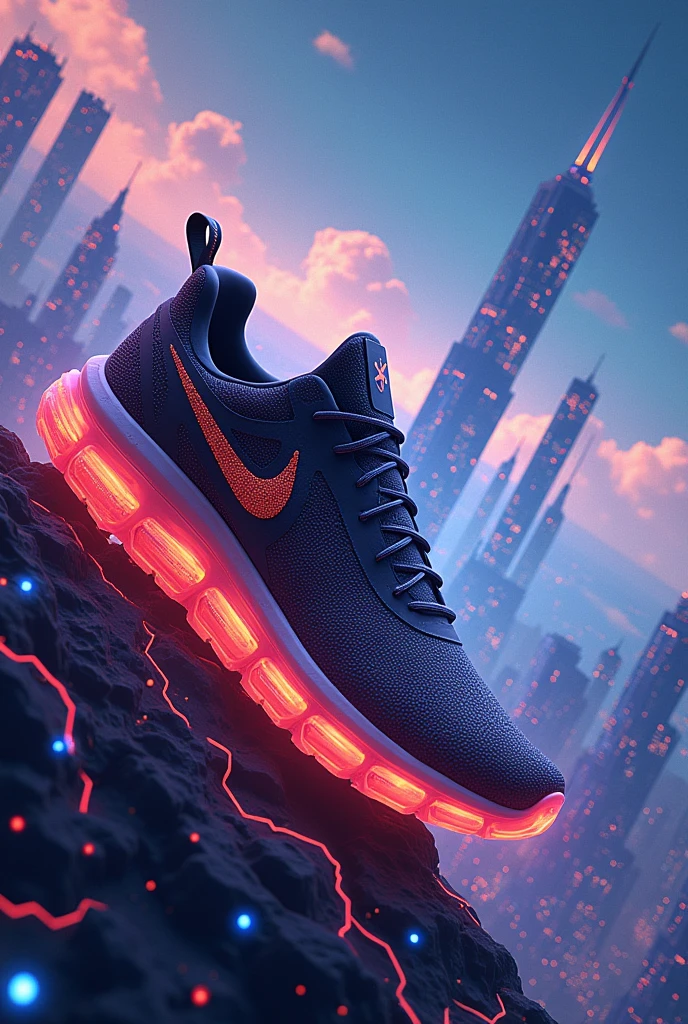 Imagine an almost realistic sneaker made of pixels with an incredible background