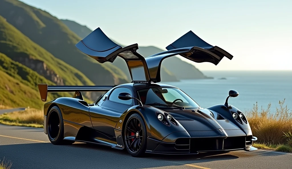 Very beautiful Pagani Zonda HP Barchetta car on a road. I want to see it in full view