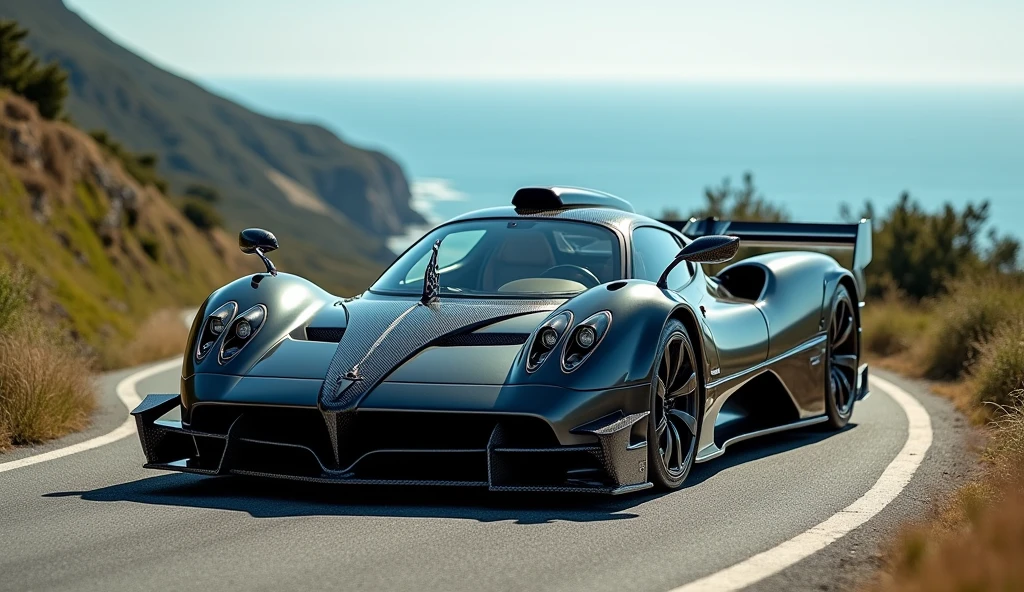 Very beautiful Pagani Zonda HP Barchetta car on a road. I want to see it in full view