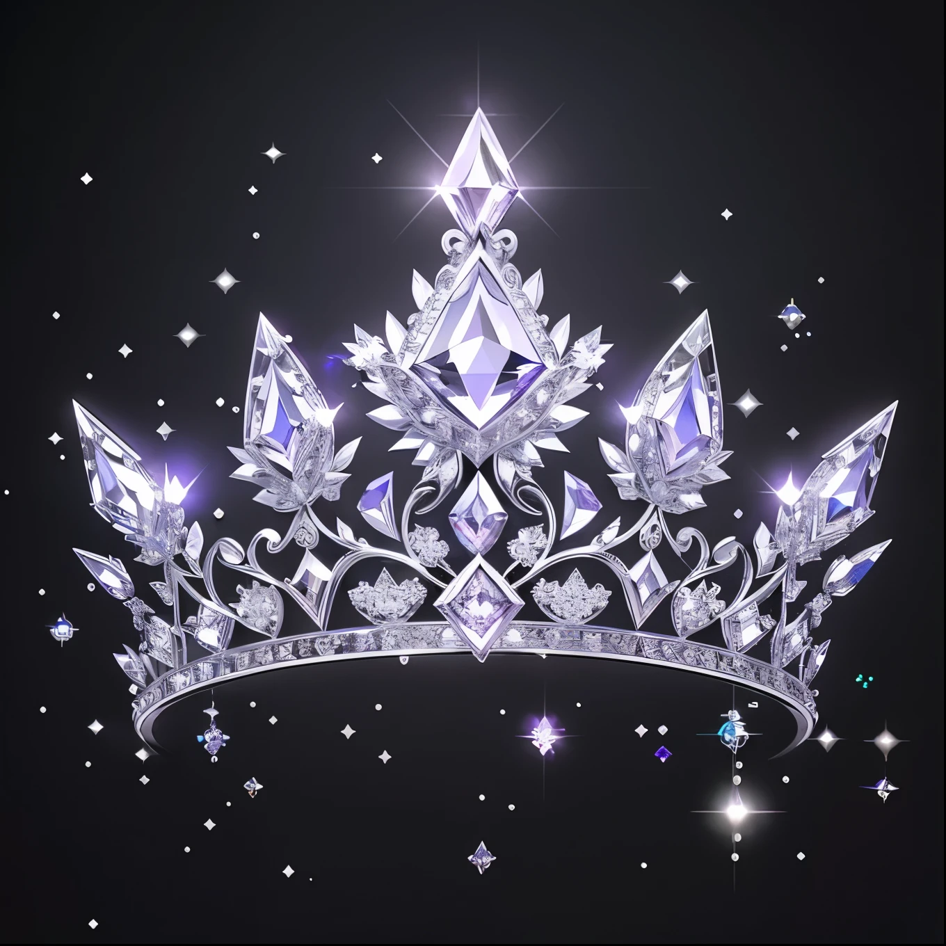 Diamond Crystal Jewel Crown icon, Silver with Purple diamond, Sailor Moon style, Gorgeous crown,ui design,Diamond crystal, Intricate headwear,Brilliant and elegant,minimalist luminous, white background, isometric Ul interface with 3d elements, 3d rendering, hologram, high detail, gad rays, c4d, 8k，