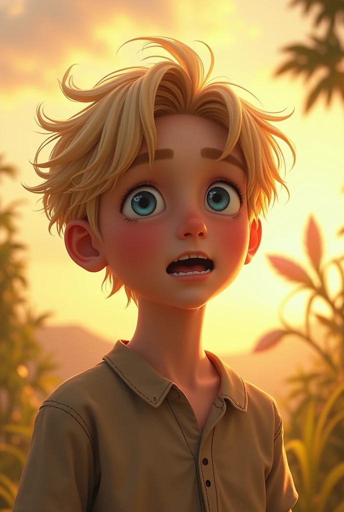 pretty blonde boy with blue eyes singing