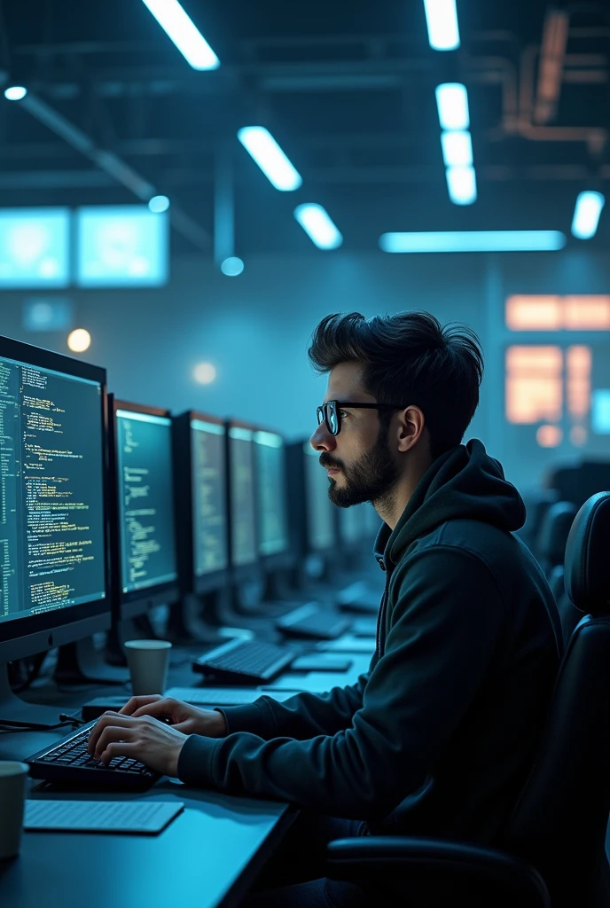 One Coder . a room full of computers