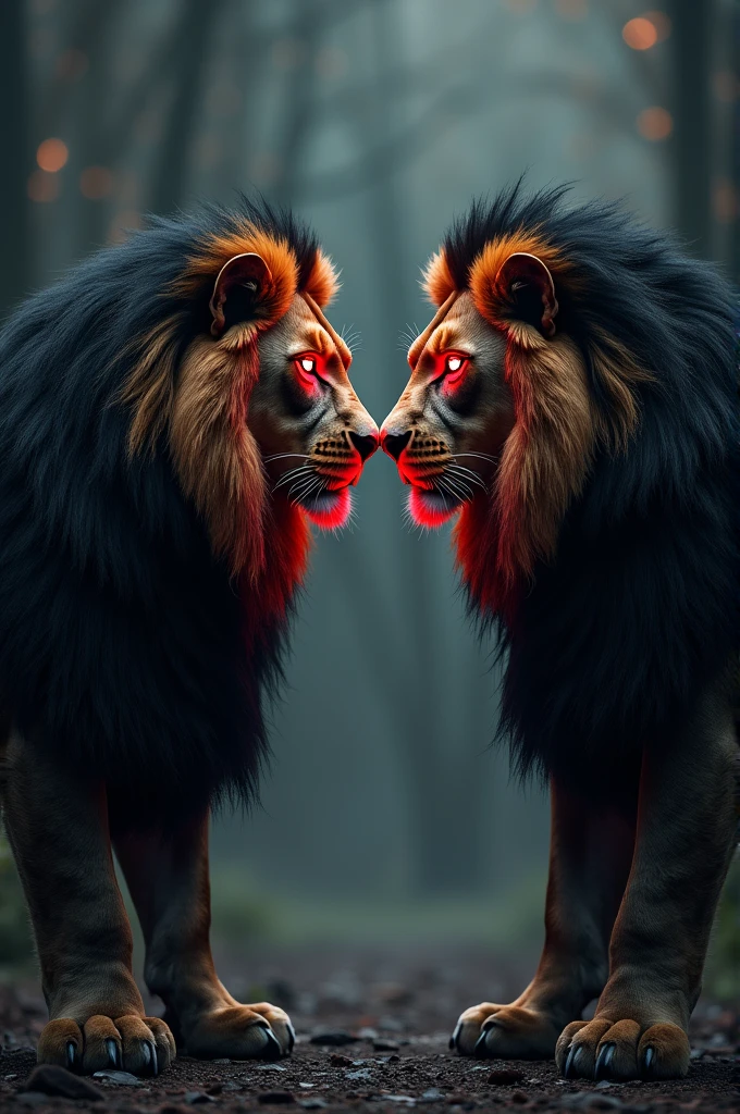 Two lion his eye is red and black outfit