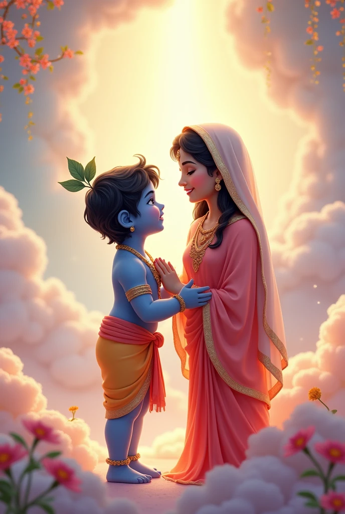 Little Krishna waith his mother only smiling faces wallpaper