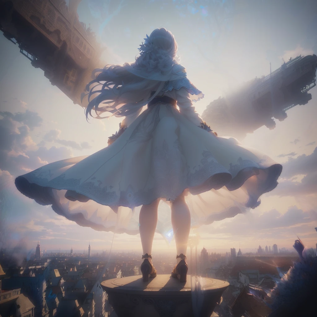 Anime girl standing on a ledge with a city in the background, Anime Epic Artwork, 2. 5 d cgi Anime fantasy artwork, Spectacular 8K HD anime shots, Complex and gorgeous anime CGI style, Beautiful anime scene, Gweiz-style artwork, Anime fantasy illustration, Beautiful fantasy anime, Anime fantasy artwork, Anime Keyframes, Gweitz masterpiece