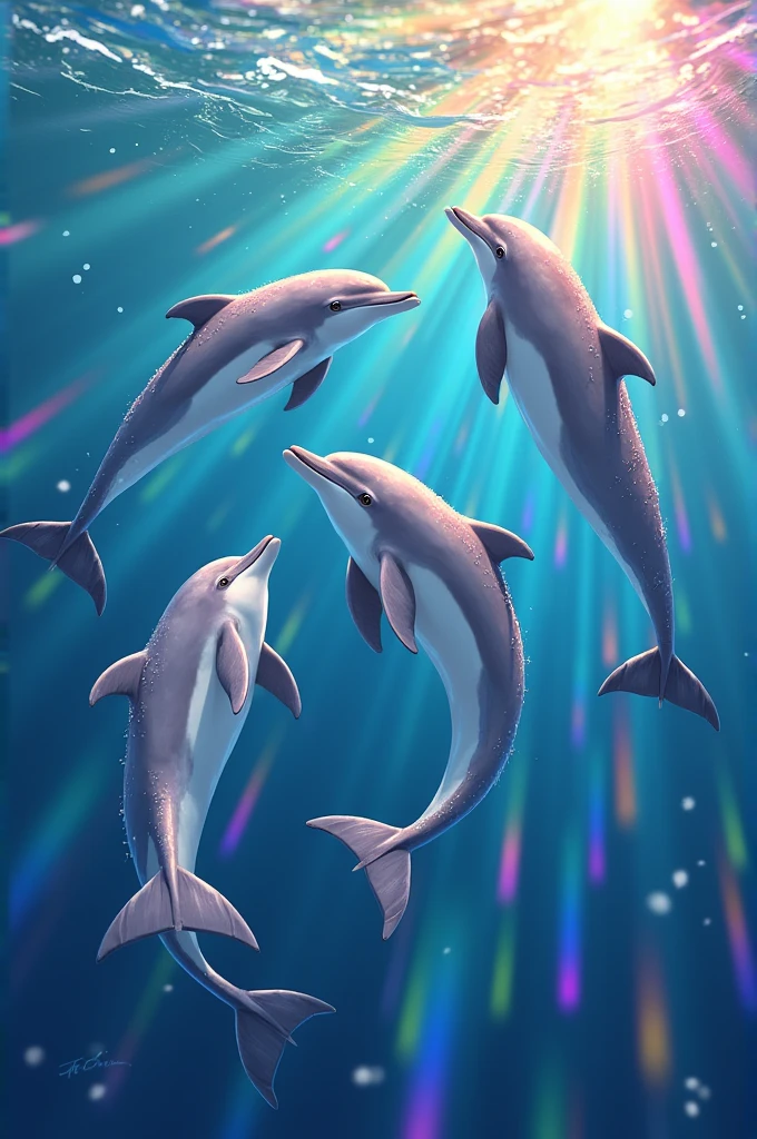 Dolphins with rainbow 

