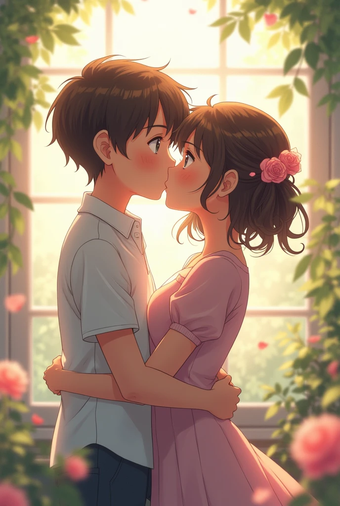 An anime boy kissing his sister
