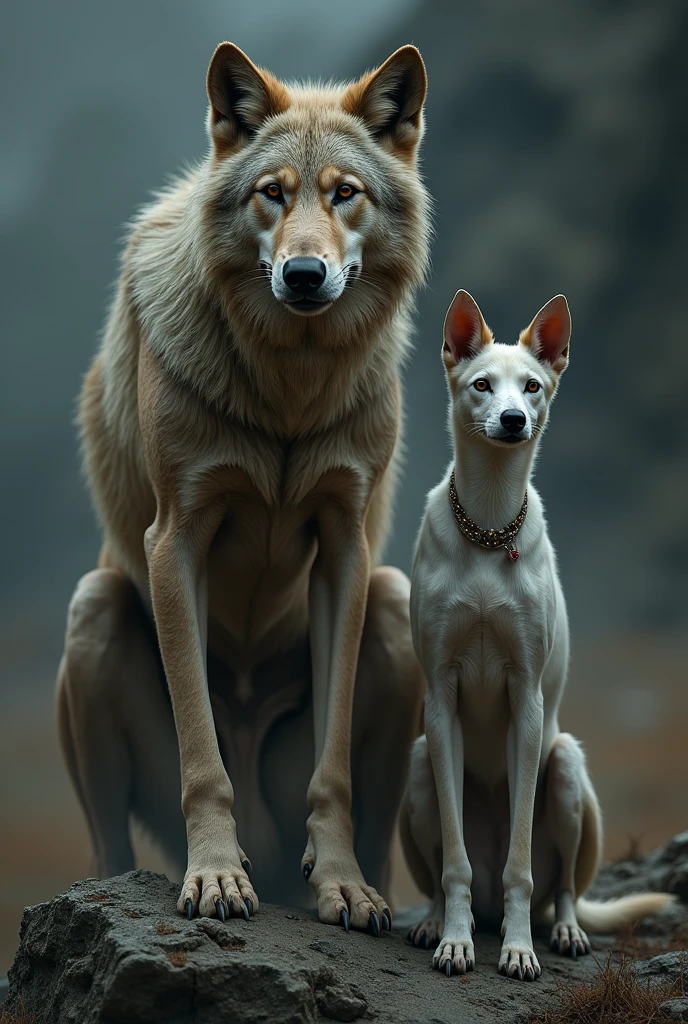 The wolf is thin and the neck of the dog is beautiful.