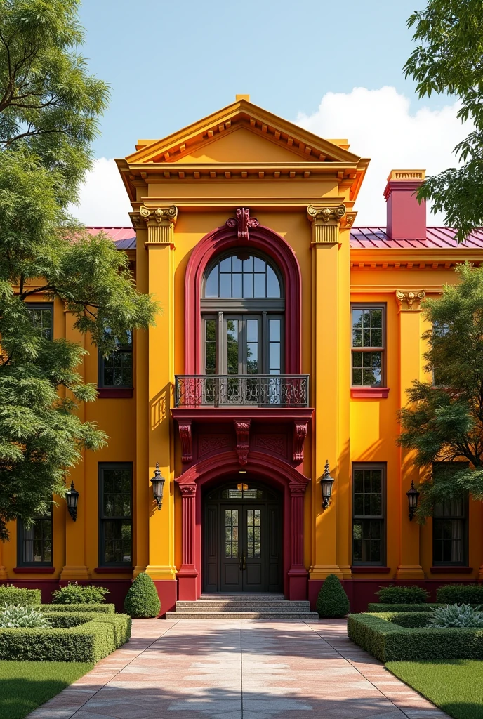 John Dewey Institute in wine red and yellow colors