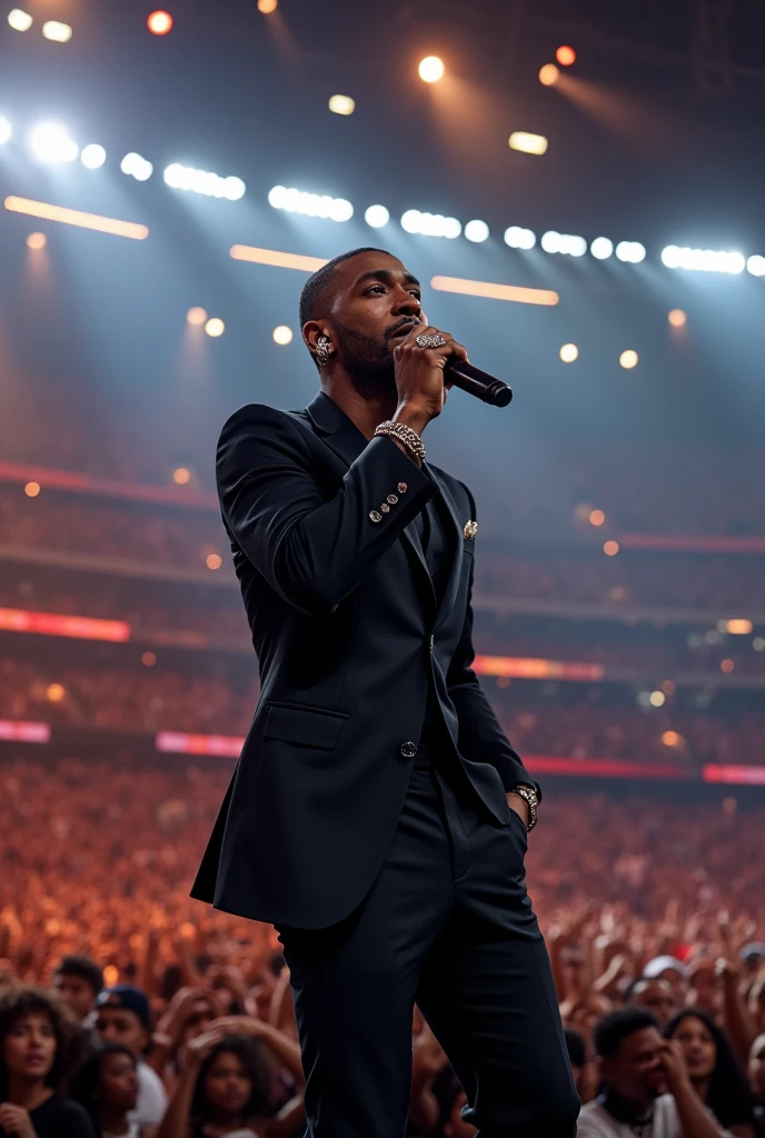 Black Male R&B-Soul singer performs at the Super Bowl halftime show
