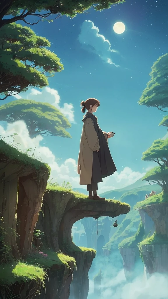 Create an image of an MBTI Logician (INTP) character in a Ghibli-style. The character should exude an intellectual and analytical demeanor, surrounded by a whimsical and magical setting that reflects their curiosity and innovative thinking. Use soft, detailed, and fantastical elements characteristic of Studio Ghibli's art style.