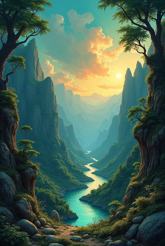 A nature landscape with Dave mc Kean style
