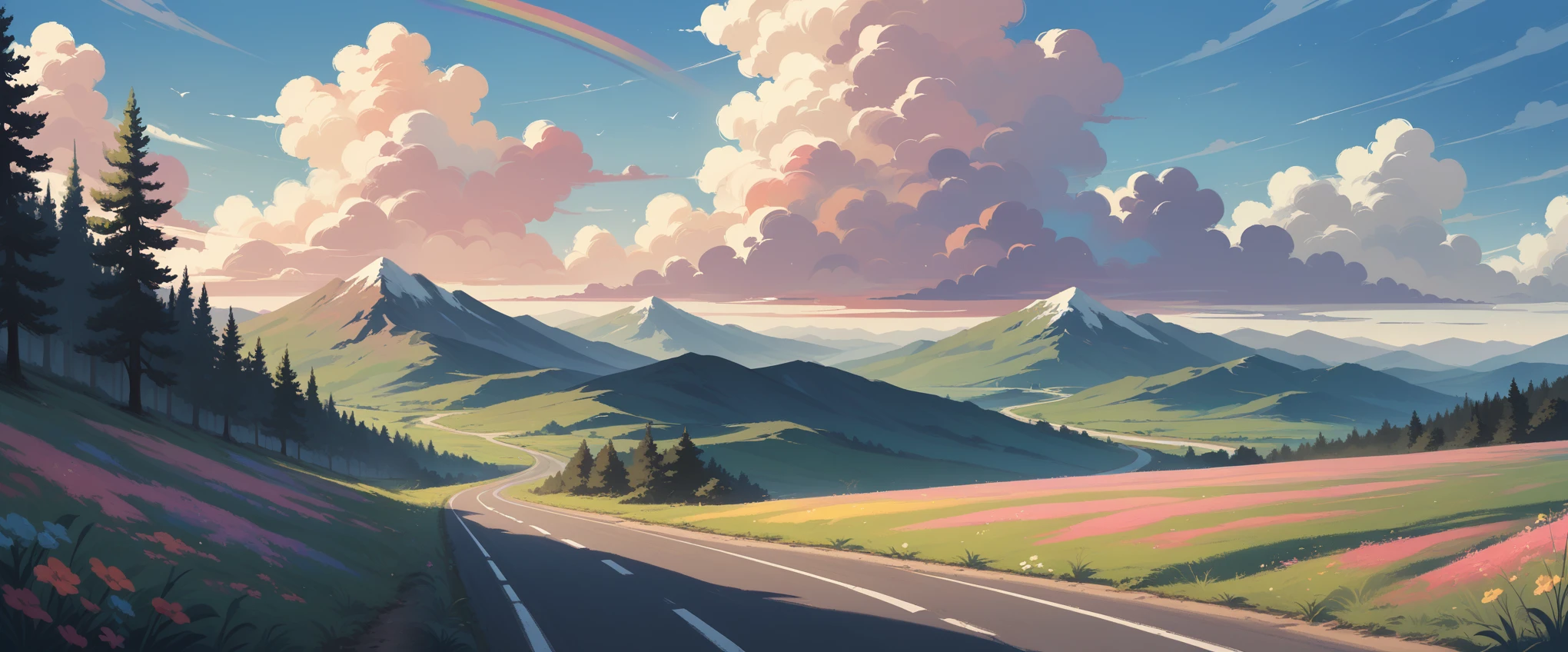 Road sky astronomy outdoors,Pastel Rainbow,landscape