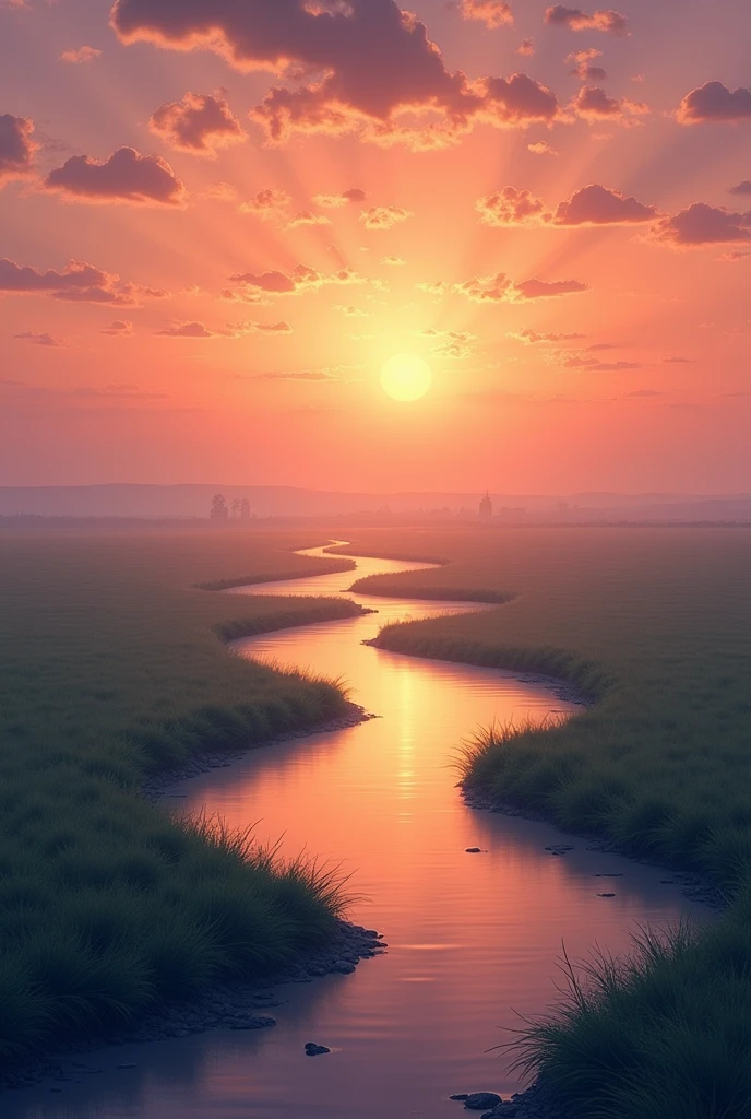 Long river sunset