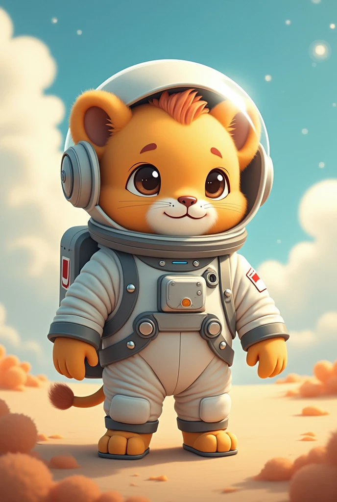 Little lion in astronaut costume, fluffly, studios Ghibli