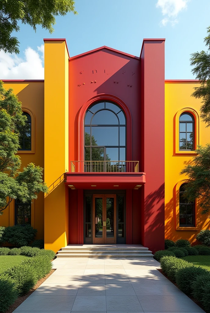 John Dewey Institute in wine red and yellow colors