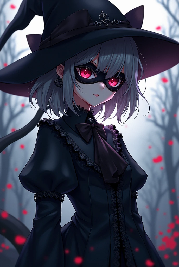 goth ,official art works,touhou character,magical ,wearing an eye mask,Black