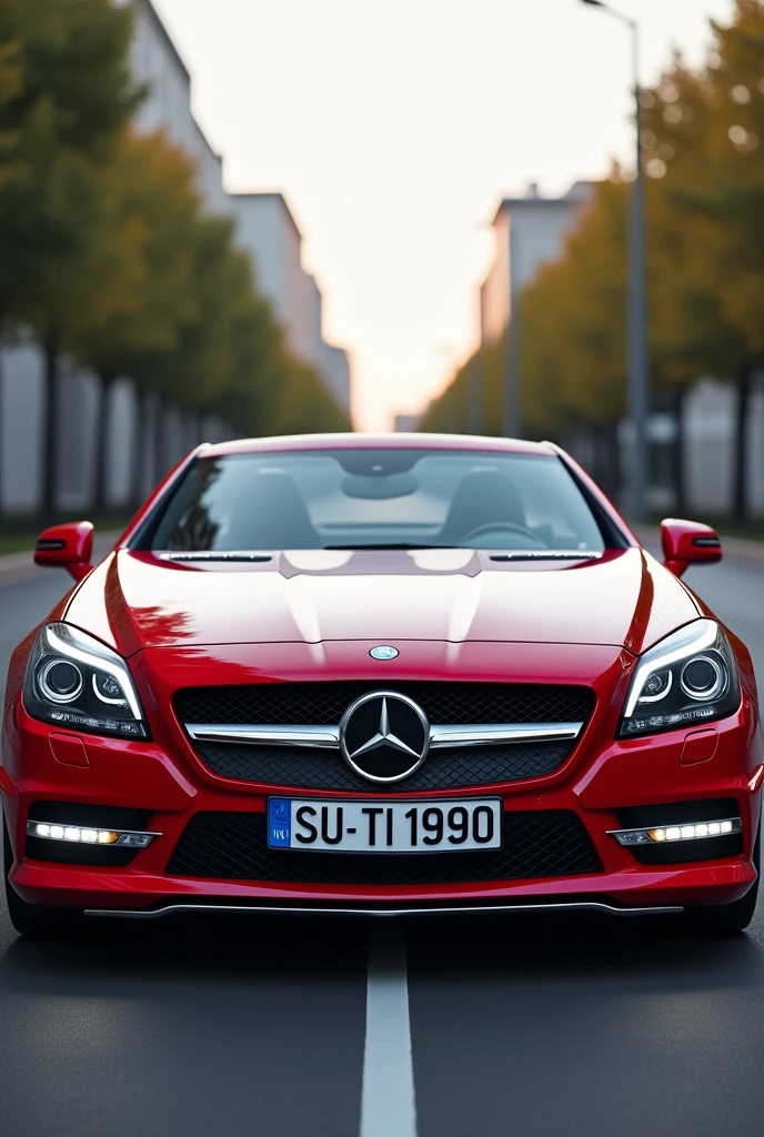 mercedes slk 230 r150, license plate SU TI 1990 in red from the front