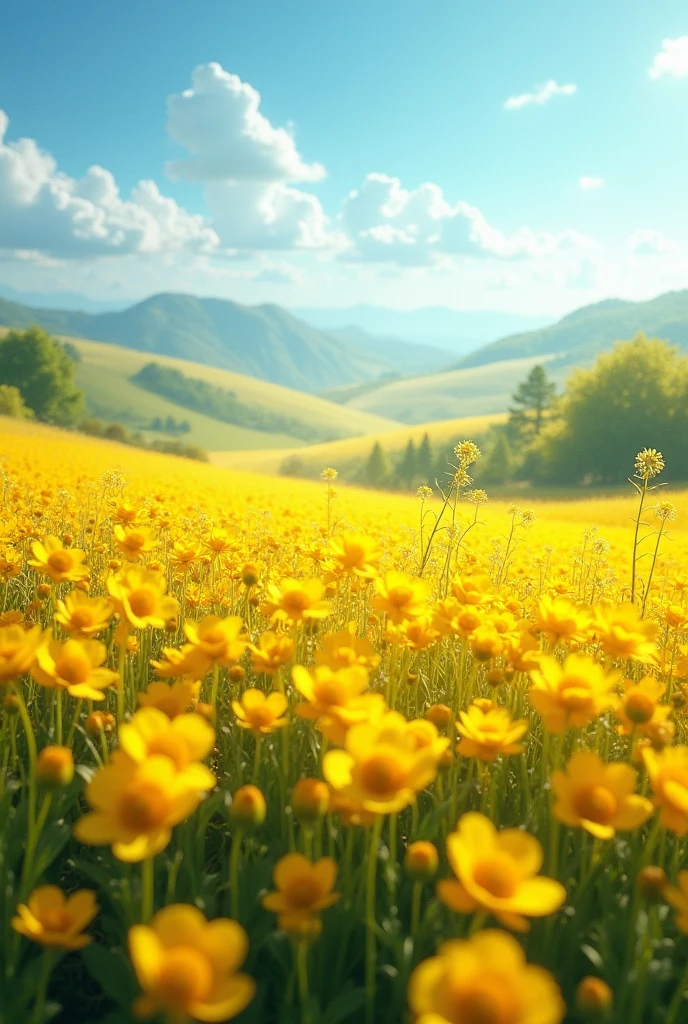 A fantastic and beautiful yellow flower field