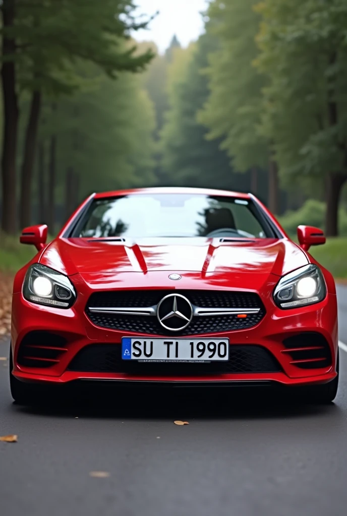 mercedes slk 230 r150, German license plate for NRW SU TI 1990 in red from the front