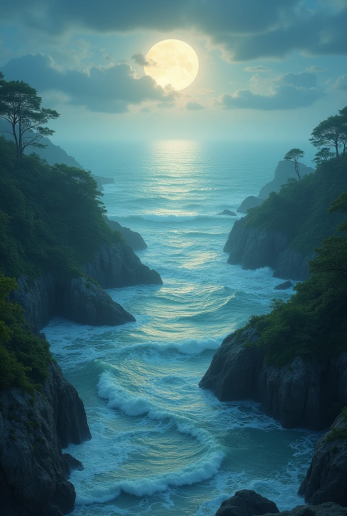 The tide of the Spring River connects the sea level,The bright moon on the sea coexists with the tide