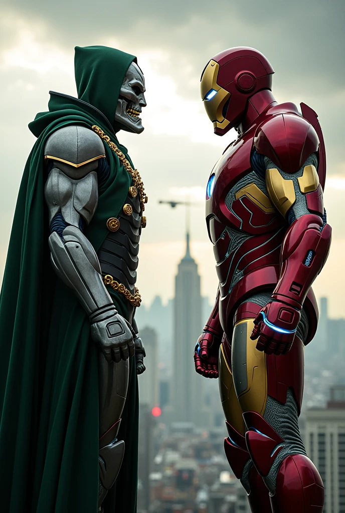 Billionaire Elon Musk in the Iron Man suit giving a sip of Leizer to Minister Alexandre de Moraes dressed as Valdemort