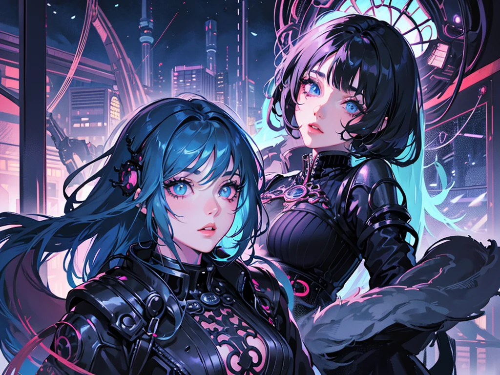 beautiful detailed eyes, beautiful detailed lips, extremely detailed eyes and face, long eyelashes, 1 girl, anime style, demon slayer, futuristic architecture, sci-fi, dramatic lighting, neon colors, glowing details, volumetric fog, detailed mechanical elements, intricate gears and machinery, best quality, 8k, highres, masterpiece, ultra-detailed, realistic, photorealistic