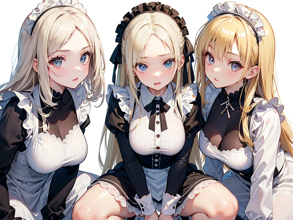 
(((((3 girls:1.3、Maid clothes:1.3、squatting:1.3、 spread legs:1.3、super long hair)))))、(((forehead、huge breasts:1.3、3 girls:1.3、white blond hair:1.3、cowboy shot:1.3、A calm face、long hair、Northern Europe、White、beautiful girl、White Blonde、Blonde、White background、cute、Young、True Face、Shiny Hair、whole body)))、, highest quality, figure, super detailed, finely, High resolution, 8k wallpaper, Perfect dynamic composition, detailed and beautiful eyes, Deco out,bionde, breasts, Natural color lip,white background, random cute poses,