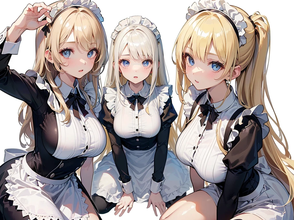 
(((((3 girls:1.3、Maid clothes:1.3、squatting:1.3、 spread legs:1.3、super long hair)))))、(((forehead、huge breasts:1.3、3 girls:1.3、white blond hair:1.3、cowboy shot:1.3、A calm face、long hair、Northern Europe、White、beautiful girl、White Blonde、Blonde、White background、cute、Young、True Face、Shiny Hair、whole body)))、, highest quality, figure, super detailed, finely, High resolution, 8k wallpaper, Perfect dynamic composition, detailed and beautiful eyes, Deco out,bionde, breasts, Natural color lip,white background, random cute poses,