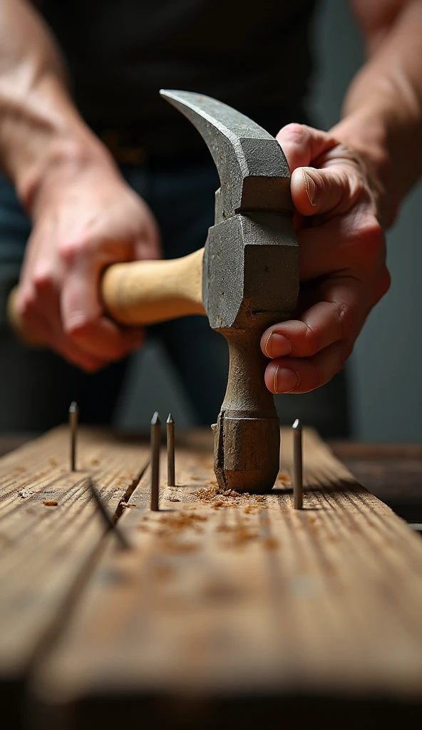 closed up hammering the nails