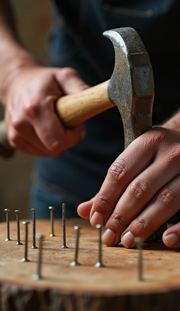 closed up hammering the nails