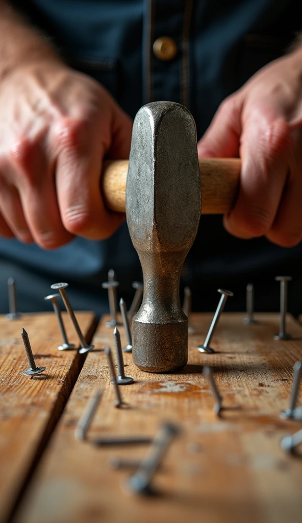 closed up hammering the nails