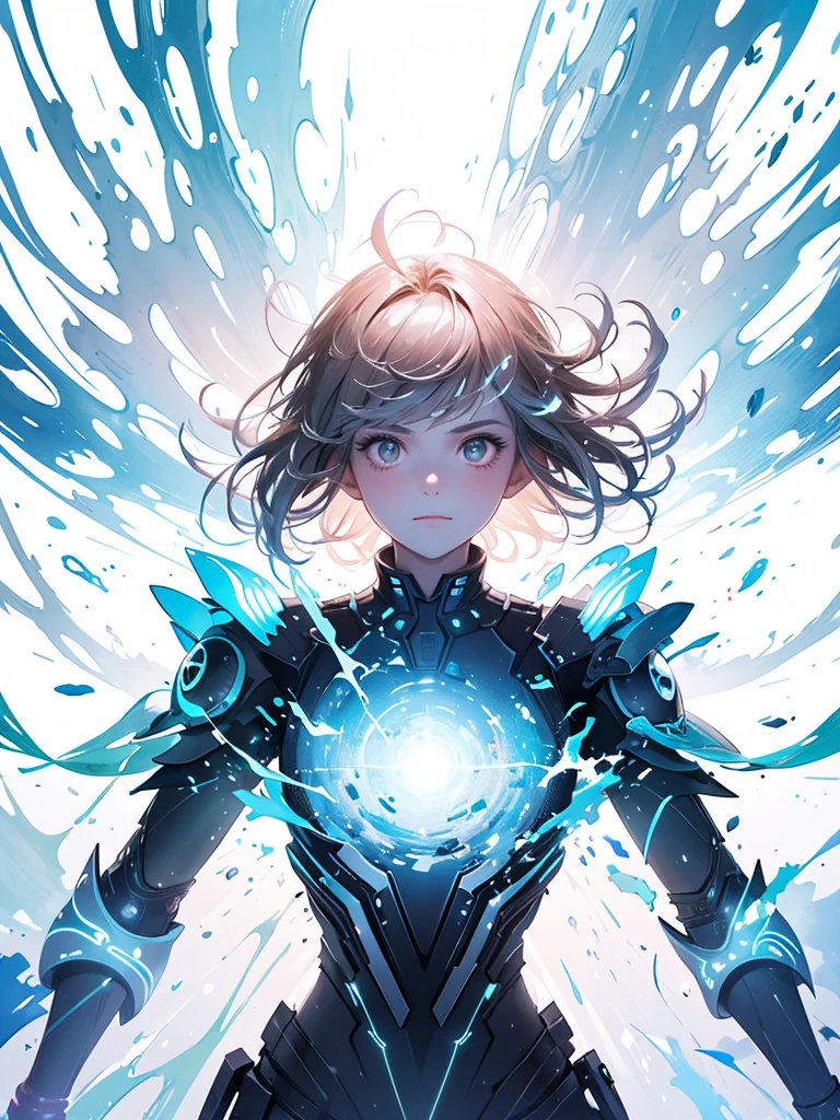(masterpiece、Highest quality、Highest quality、Beautiful and beautiful:1.2)、Excellent anatomy、（Watercolor painting 1.5）、Anime Style，Dynamic Angle，Beautiful girl with melting blue gradient pixels，The delicate face slowly々disappear into, Although he is a bit cynical、Still attractive, Chika Glass, Swirl, Abstract aesthetics, Fantasy，magic，mystery，Fantastic，dream-like，Futuristic tech wear, Red Symmetry, Scene Concept Map, Ultra-high resolution, masterpiece, Highest quality，Octane Rendering，Scene Concept Map,