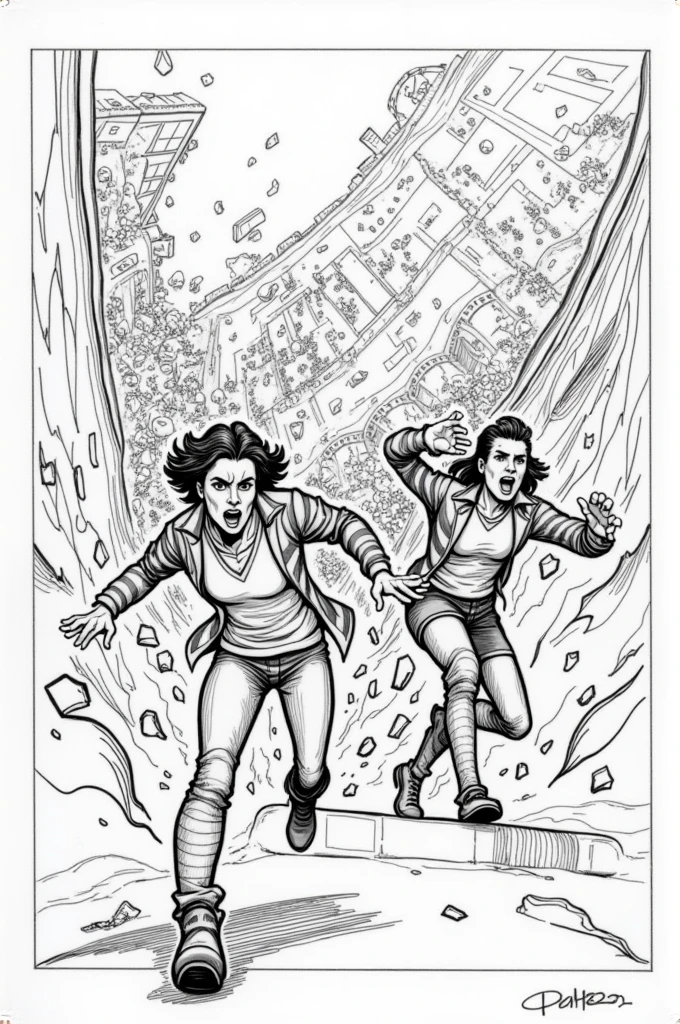 Draw a very simple hand drawing of a storyboard of this story in black and white, write the incident ongoing under each drawing
Scene 4: Building Escape*
- A Wide shot of a collapsing building
-
- Action: A man and a woman escape a collapsing building and dodging debris
-
- A close-up shot of a man and a woman showing their faces their fear and adrenaline
