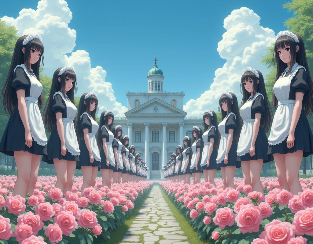 (No need to take a close-up of the subject in the center of the front), (Japanese Clone-girls=Myself), (Super Best masterpiece Clone-girls Raw Photography Art), (16K, Highest quality, Ultra-high resolution, RAW Photos), (It's so unrealistic., With unparalleled depiction, With an unfathomable sight, An unprecedented and shocking worldview, Clone-girls: In a world of mass reproduction, Ultra-realistic depiction), (Japanese girls, Sasaki Nozomi, 26yo), (Small face, Glossy dark hair, long hair, Dark Eyes, Mature face, Cute Smile), (A charming smiling face), (Very beautiful and detailed girl, Accurate body structure, Accurate body movements, Very detailed body), (Super big breasts, Large bulge of ample breasts), (orthodox maid clothes, Emphasise the fullness of your breasts), (Very detailed, Myself cloning, Depiction of splitting oneself, 1Myself girl→1,000,000,000,000,000,000,000,000,000,000Myself cloning girls), (Myself clone girlsは, With the same perfect appearance, to multiply in large numbers), (Very detailed depiction, Myself's multiplying female body, In the same female body,With the same face, With the same hairstyle, In the same clothes, At the same height, 同じSuper big breastsで, A completely indistinguishable female body, 1,000,000,000,000,000,000,000,000,000,000 people), (Myself girls only), (1,000,000,000,000,000,000,000,000,000,000Myself girls), European-style building, Vast rose garden, Lily Description, Physical contact, Cute smile, A happy smile, Pleasant blue sky