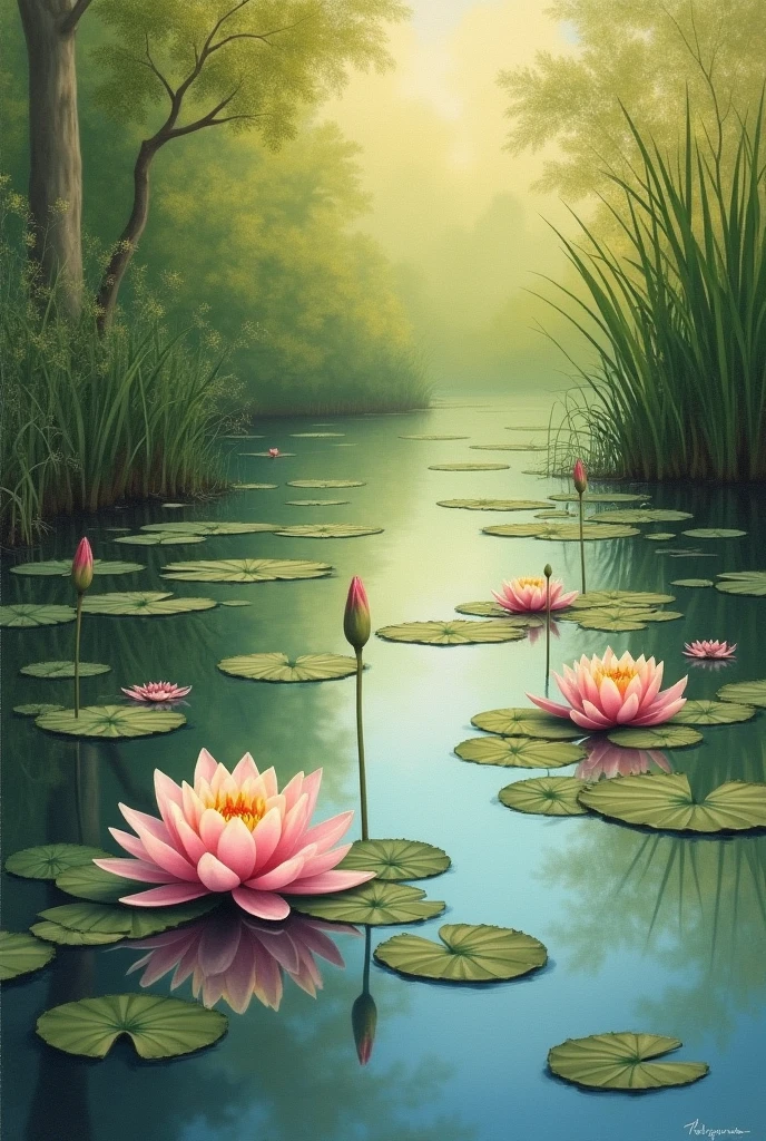 Landscape painting of water lily